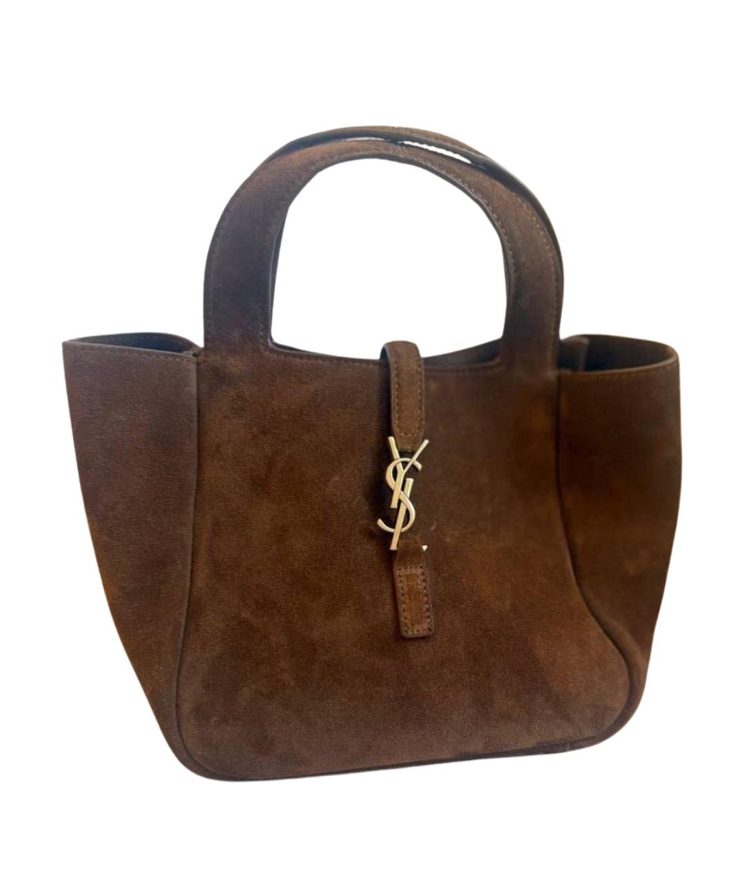 SAINT LAURENT Коричневая замшевая сумка с короткими ручками, фото 1