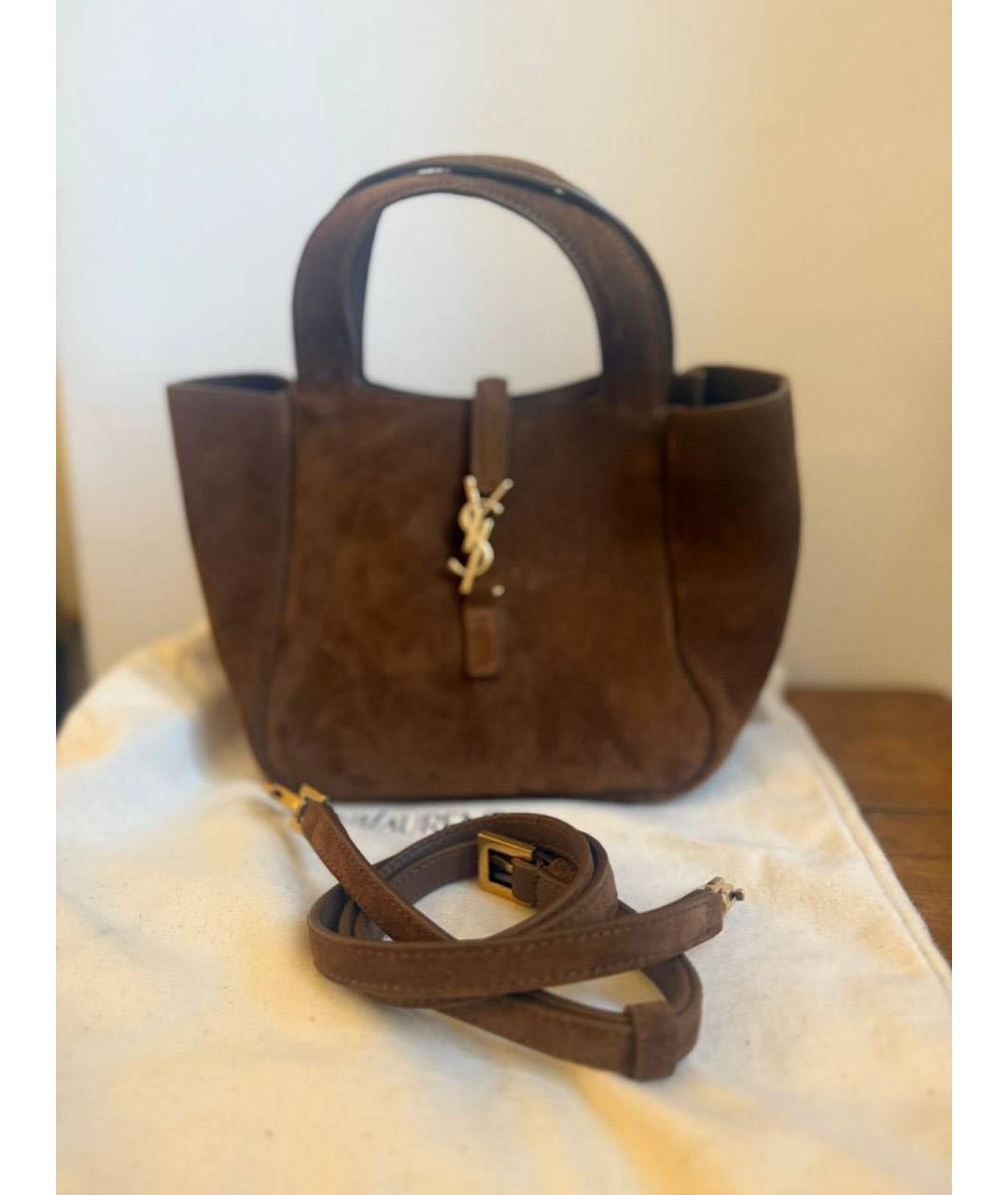 SAINT LAURENT Коричневая замшевая сумка с короткими ручками, фото 3