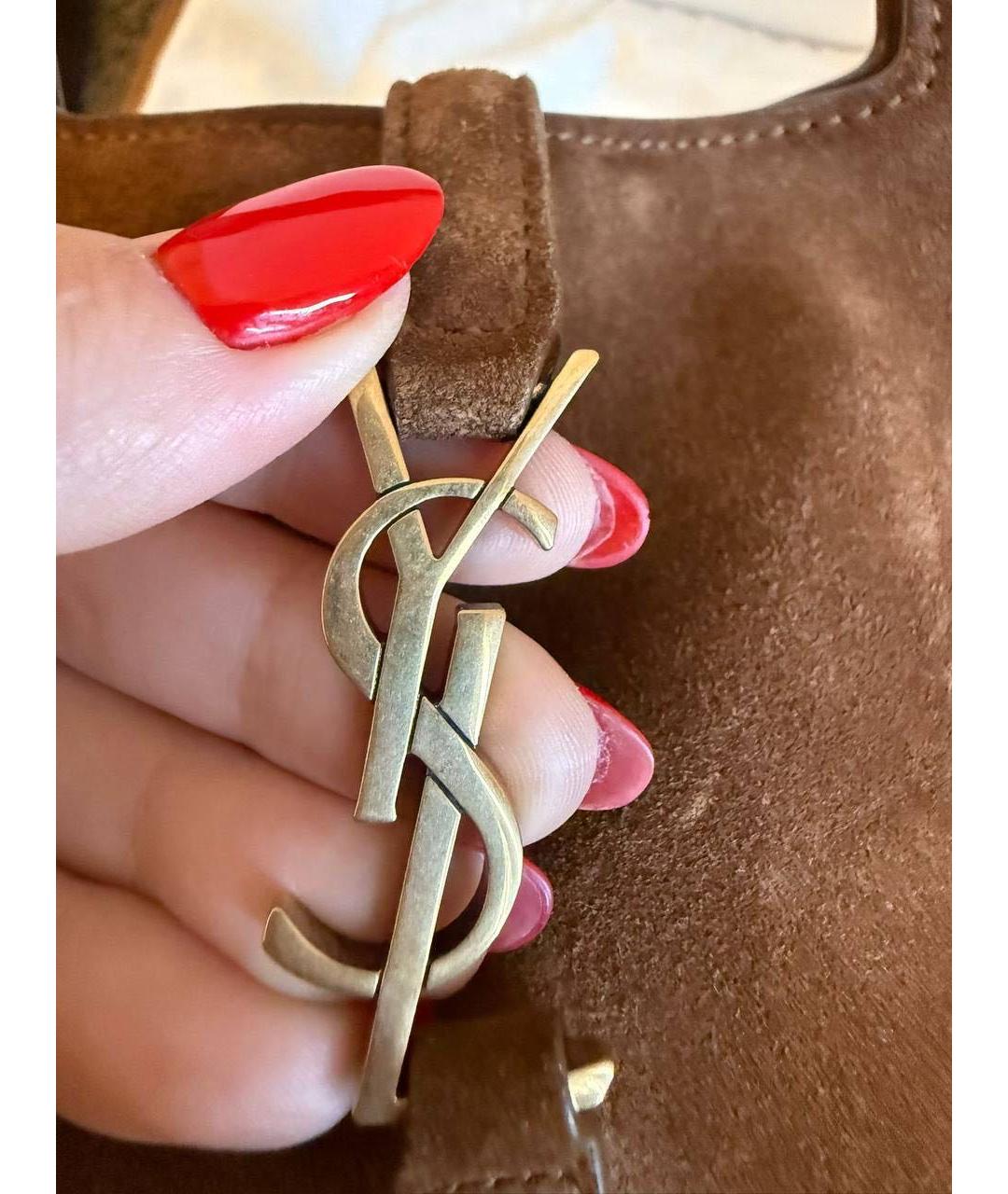 SAINT LAURENT Коричневая замшевая сумка с короткими ручками, фото 4