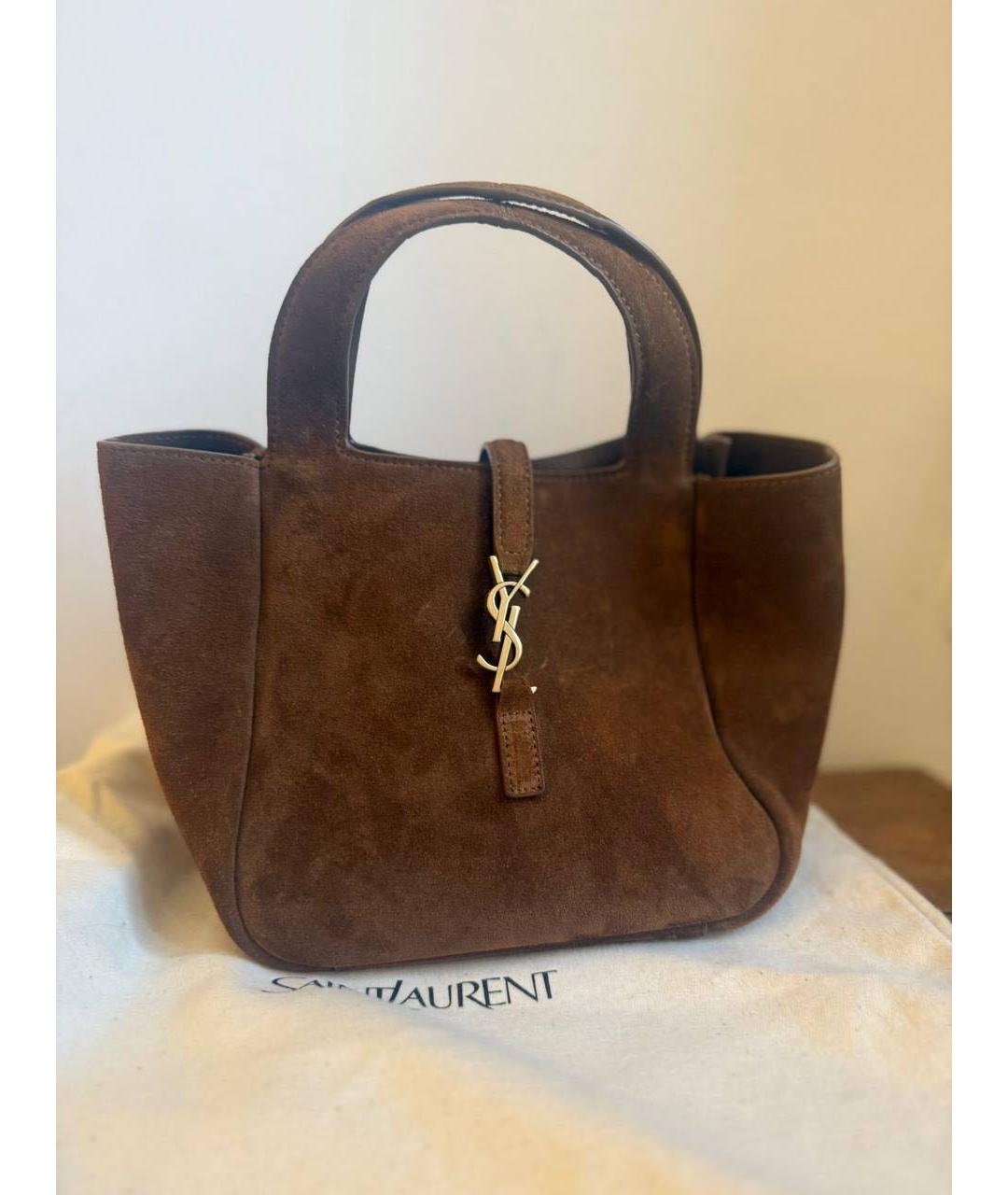 SAINT LAURENT Коричневая замшевая сумка с короткими ручками, фото 2