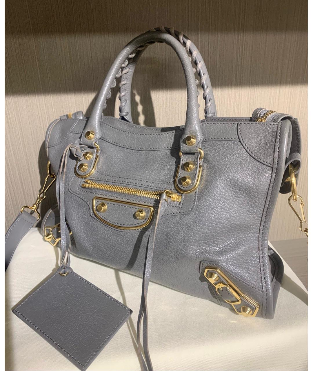 BALENCIAGA Серая кожаная сумка с короткими ручками, фото 3