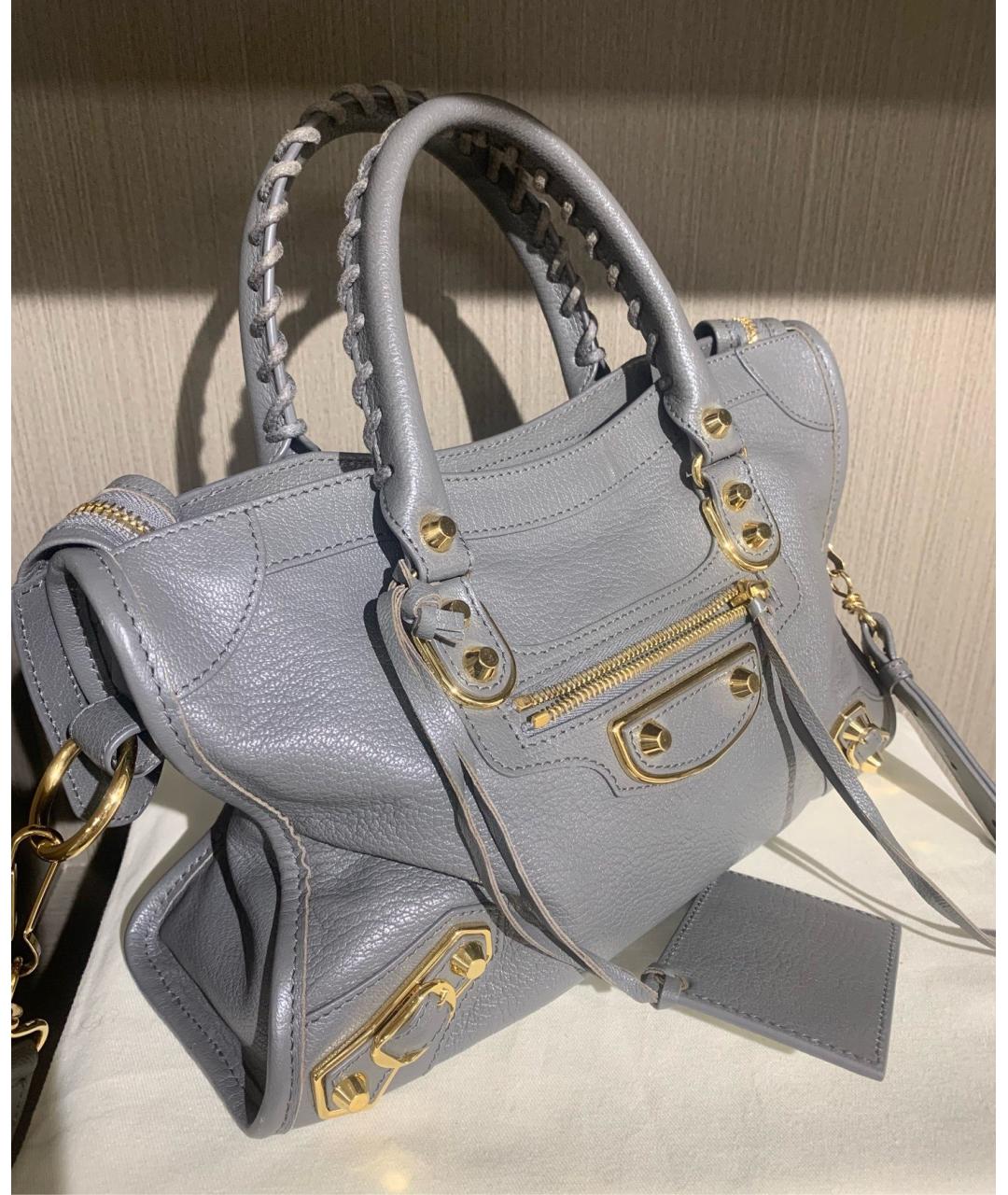 BALENCIAGA Серая кожаная сумка с короткими ручками, фото 4