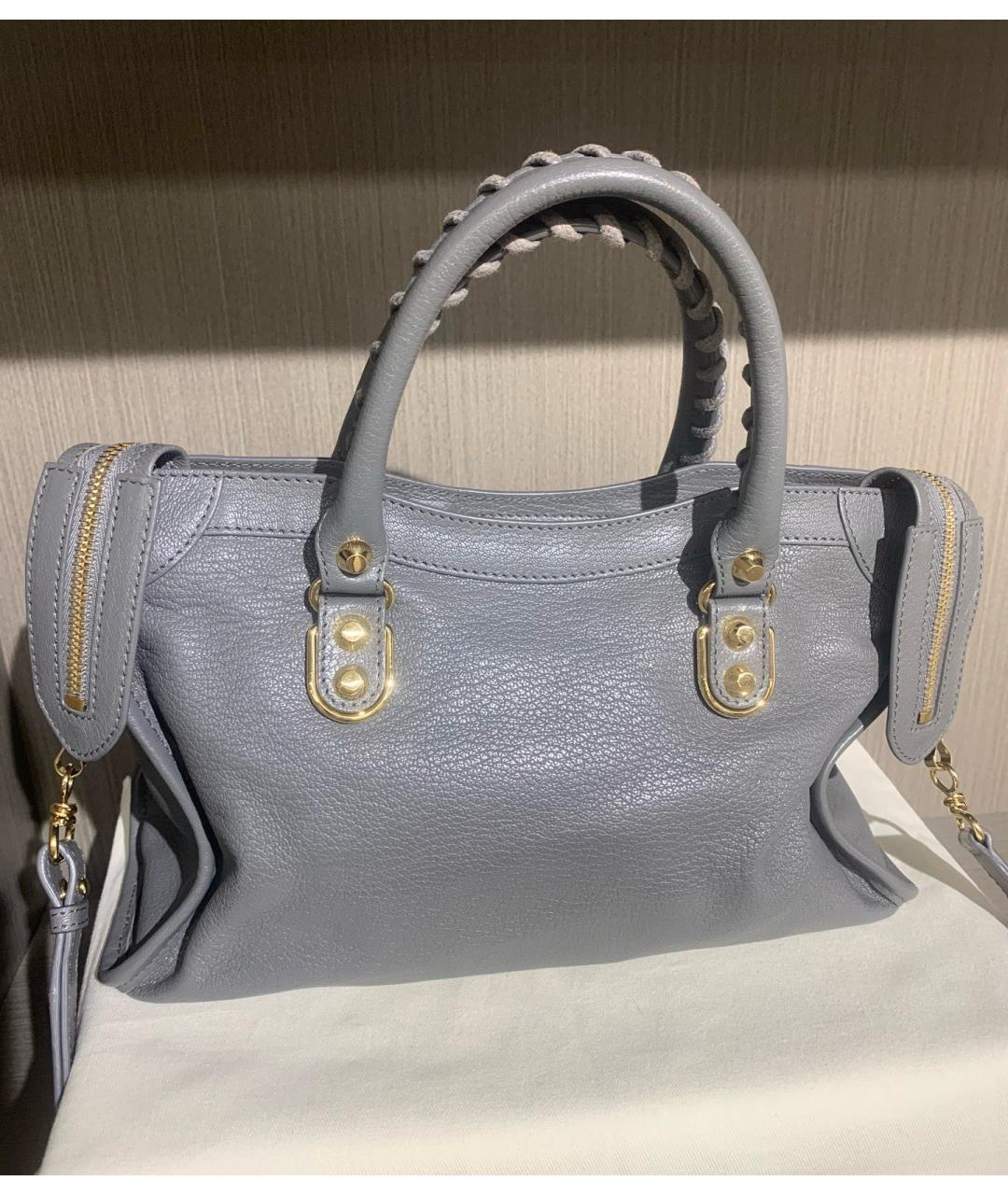 BALENCIAGA Серая кожаная сумка с короткими ручками, фото 2