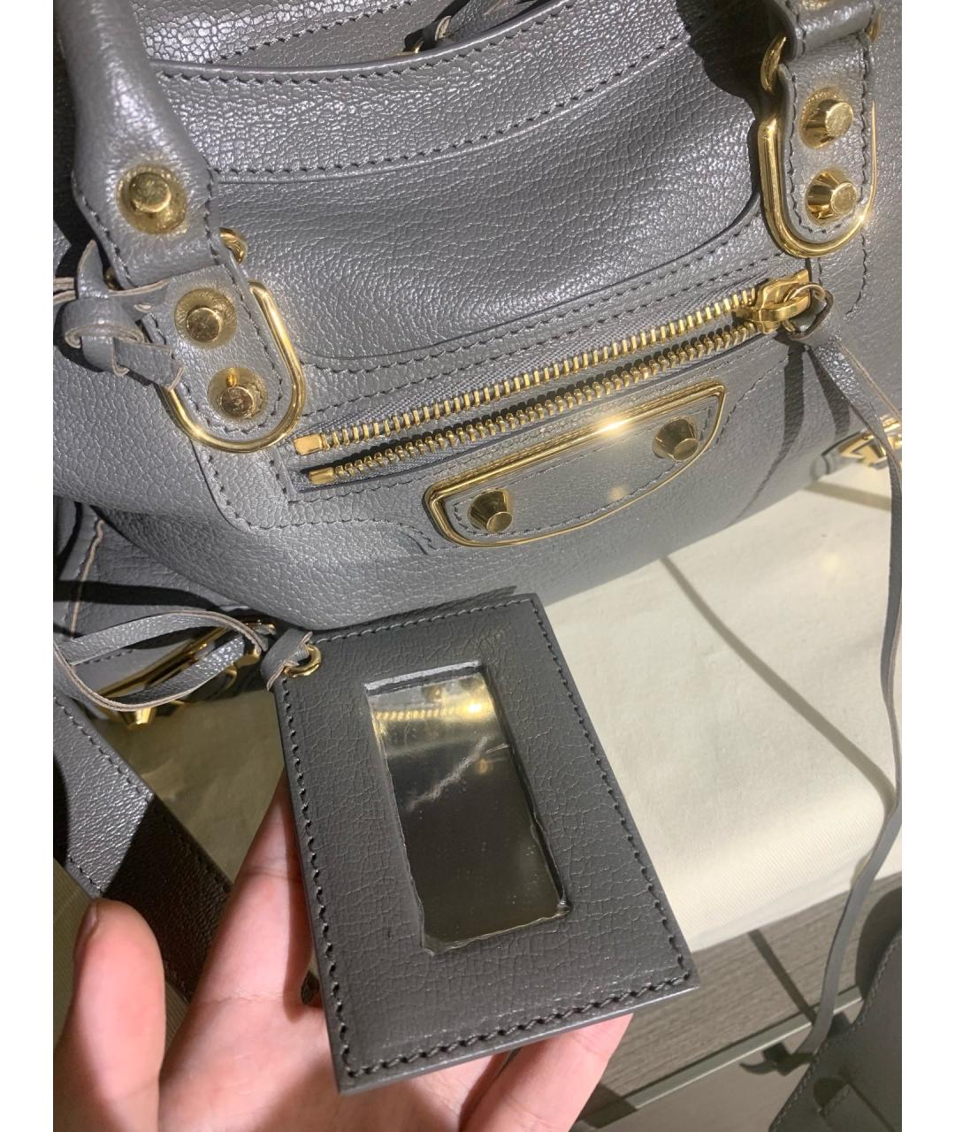 BALENCIAGA Серая кожаная сумка с короткими ручками, фото 8