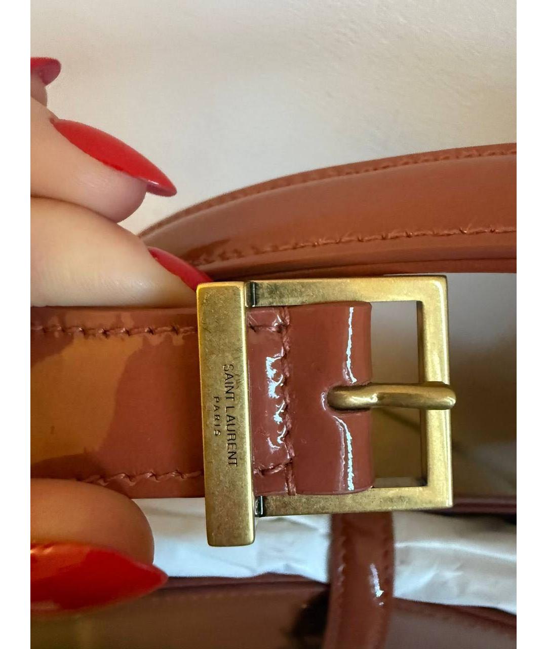 SAINT LAURENT Коричневая кожаная сумка с короткими ручками, фото 3