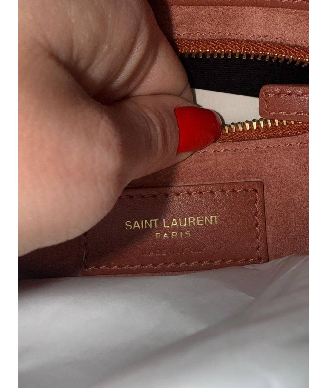 SAINT LAURENT Коричневая кожаная сумка с короткими ручками, фото 4