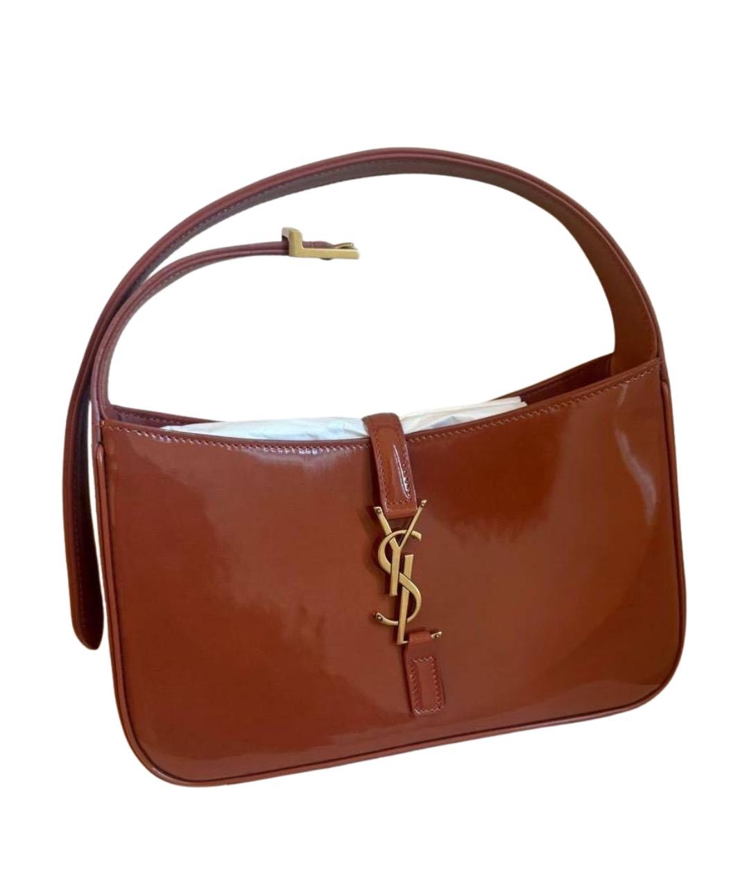 SAINT LAURENT Коричневая кожаная сумка с короткими ручками, фото 1