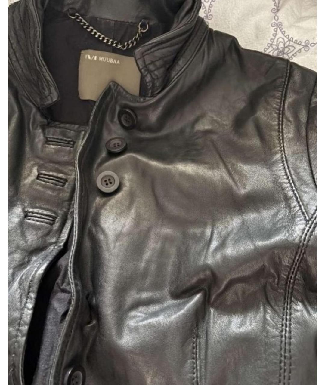 MUUBAA Черный кожаный жакет/пиджак, фото 3