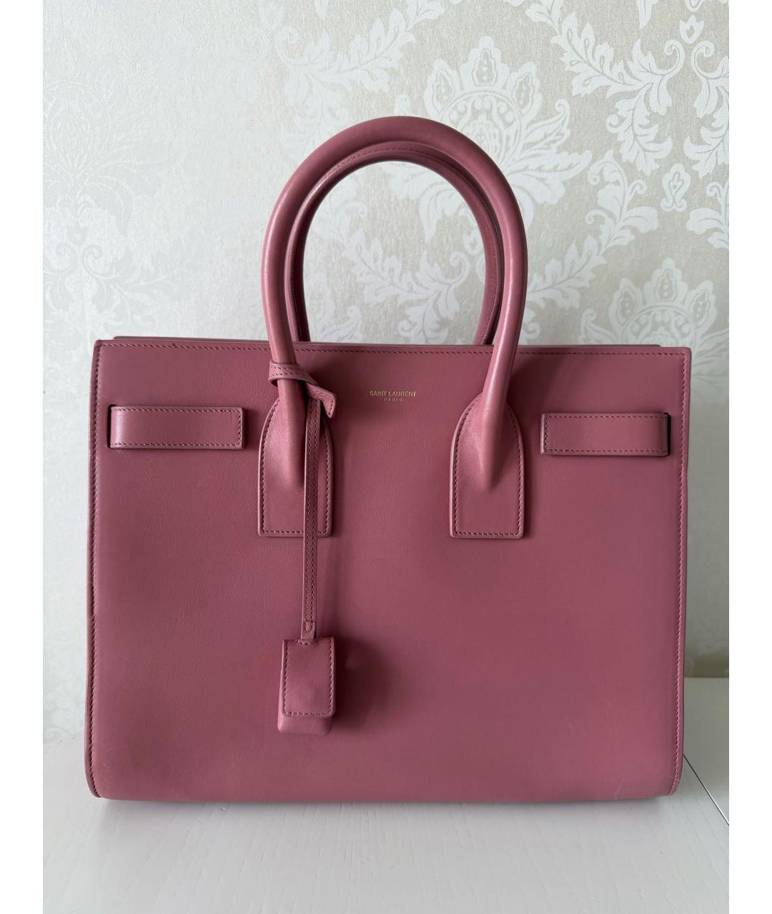 SAINT LAURENT Розовая кожаная сумка тоут, фото 6