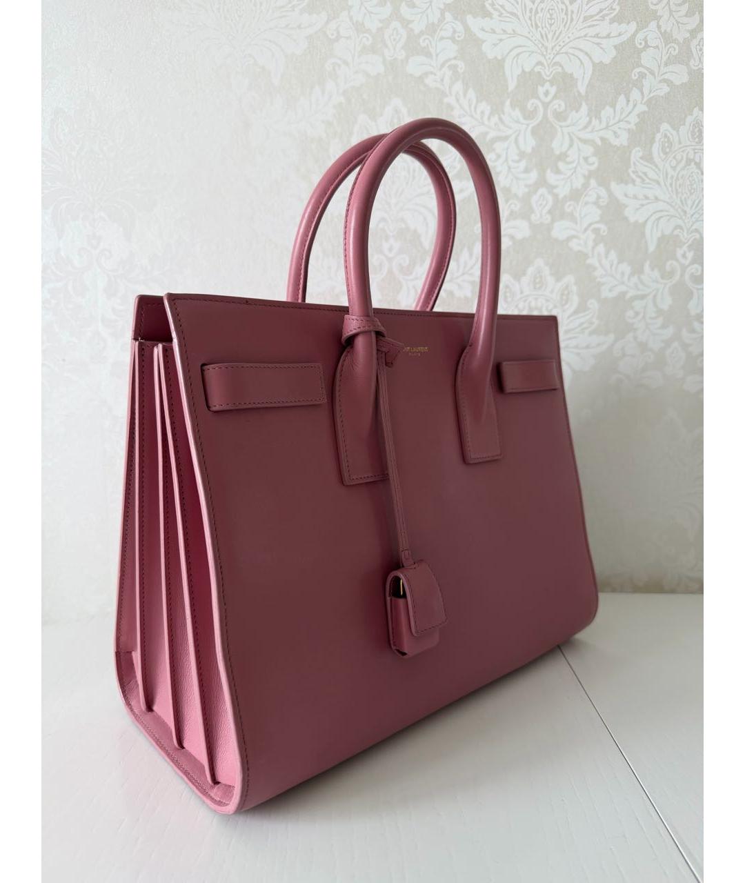 SAINT LAURENT Розовая кожаная сумка тоут, фото 2