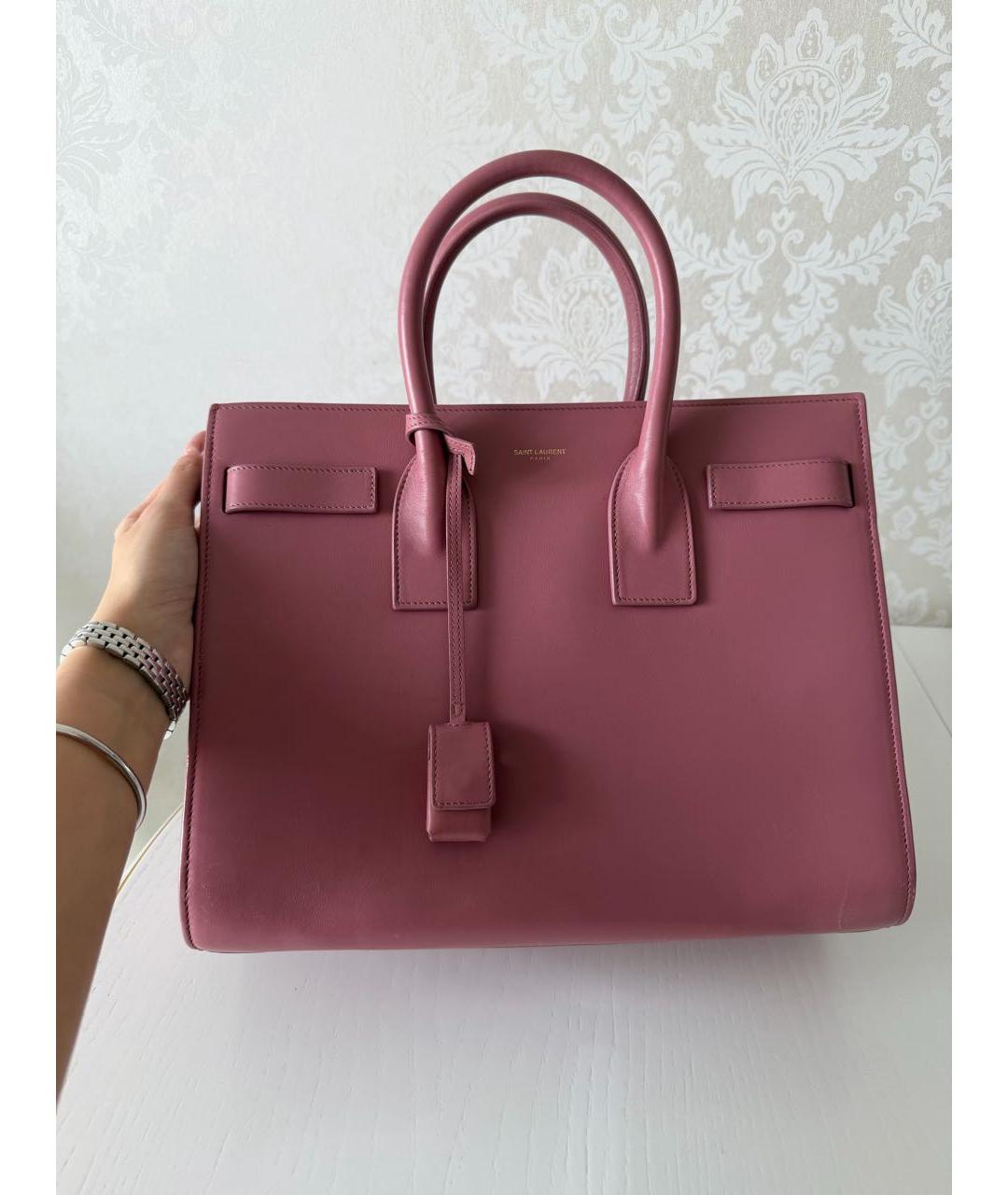 SAINT LAURENT Розовая кожаная сумка тоут, фото 5