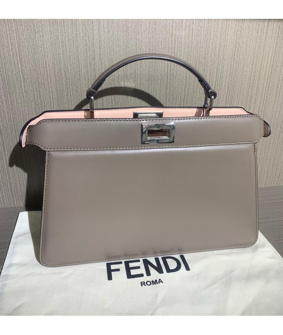 FENDI Серая кожаная сумка с короткими ручками, фото 8