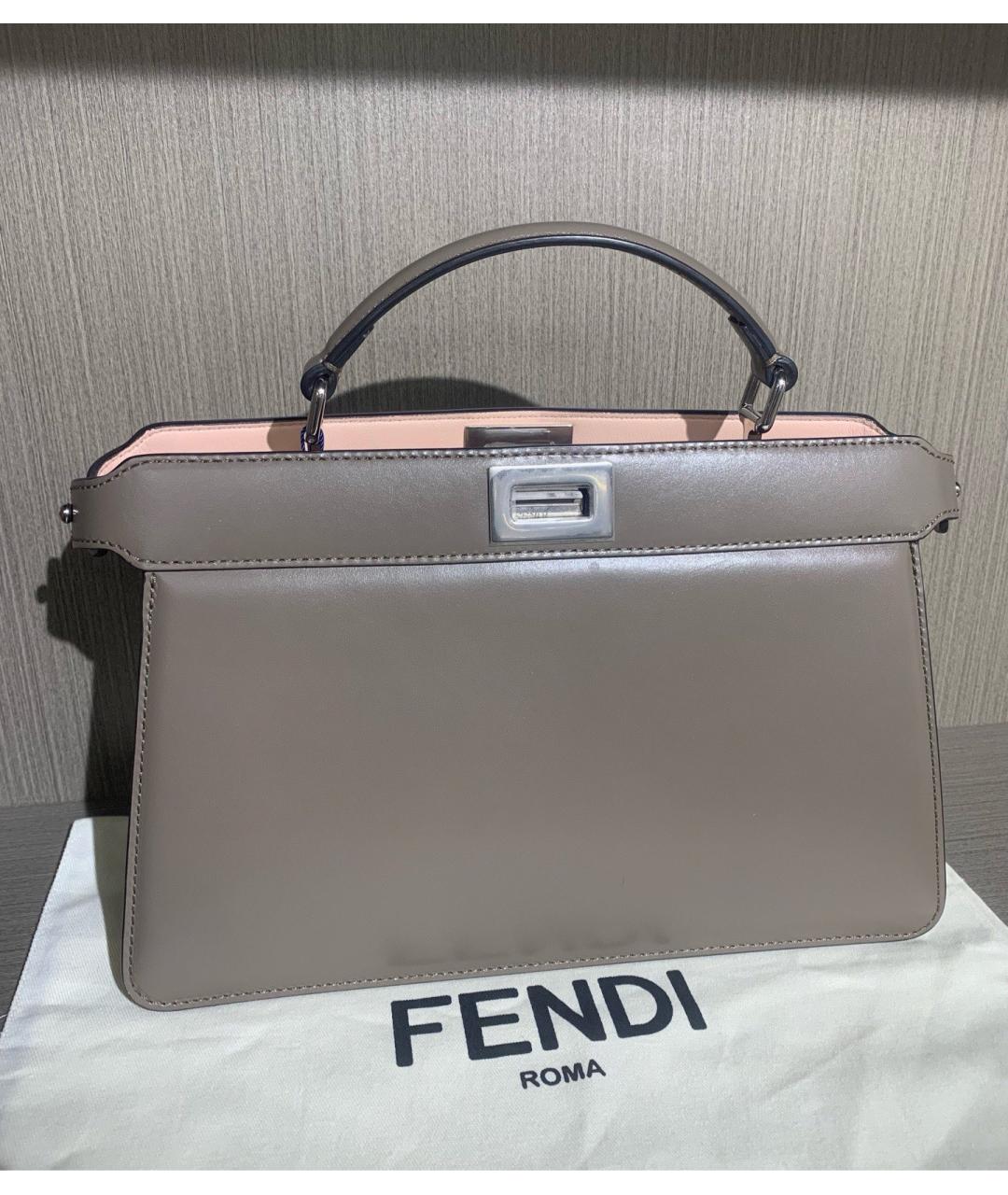 FENDI Серая кожаная сумка с короткими ручками, фото 2