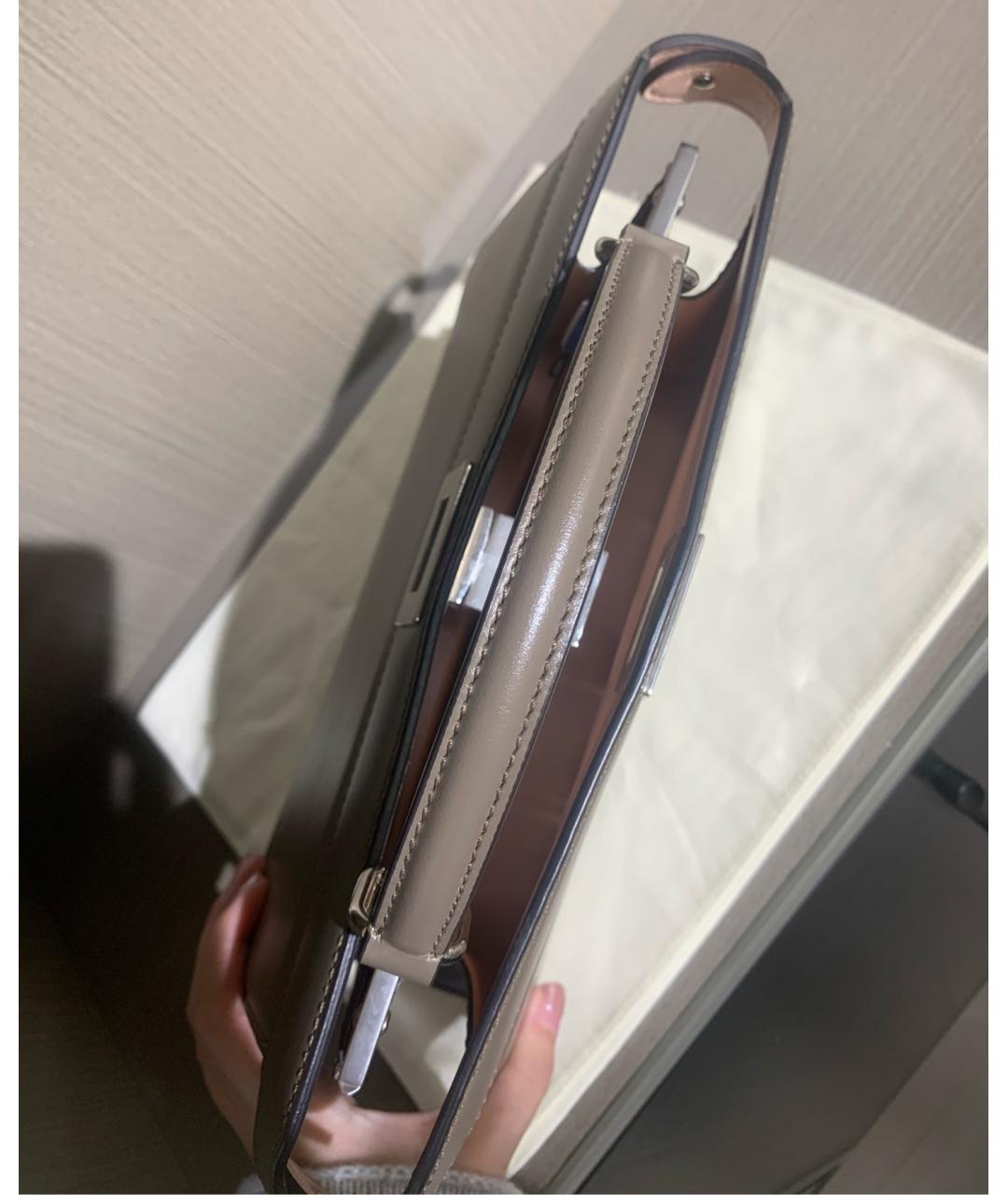 FENDI Серая кожаная сумка с короткими ручками, фото 5