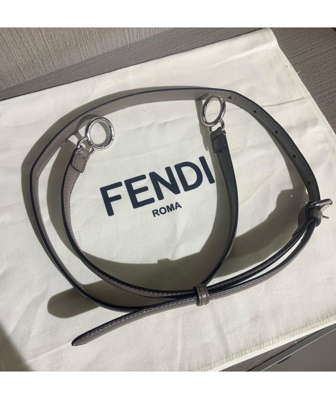 FENDI Серая кожаная сумка с короткими ручками, фото 7