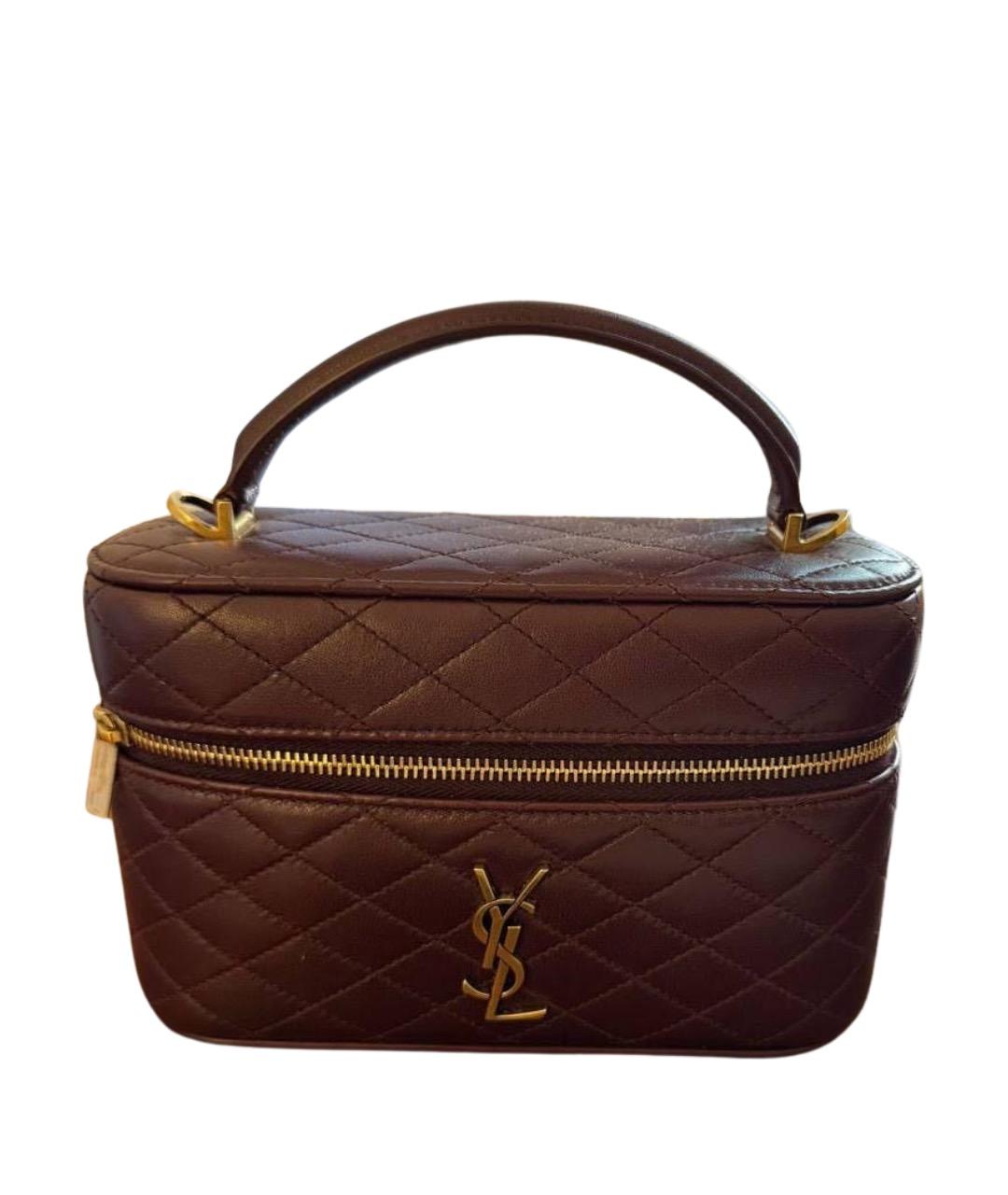 SAINT LAURENT Бордовая кожаная сумка с короткими ручками, фото 1