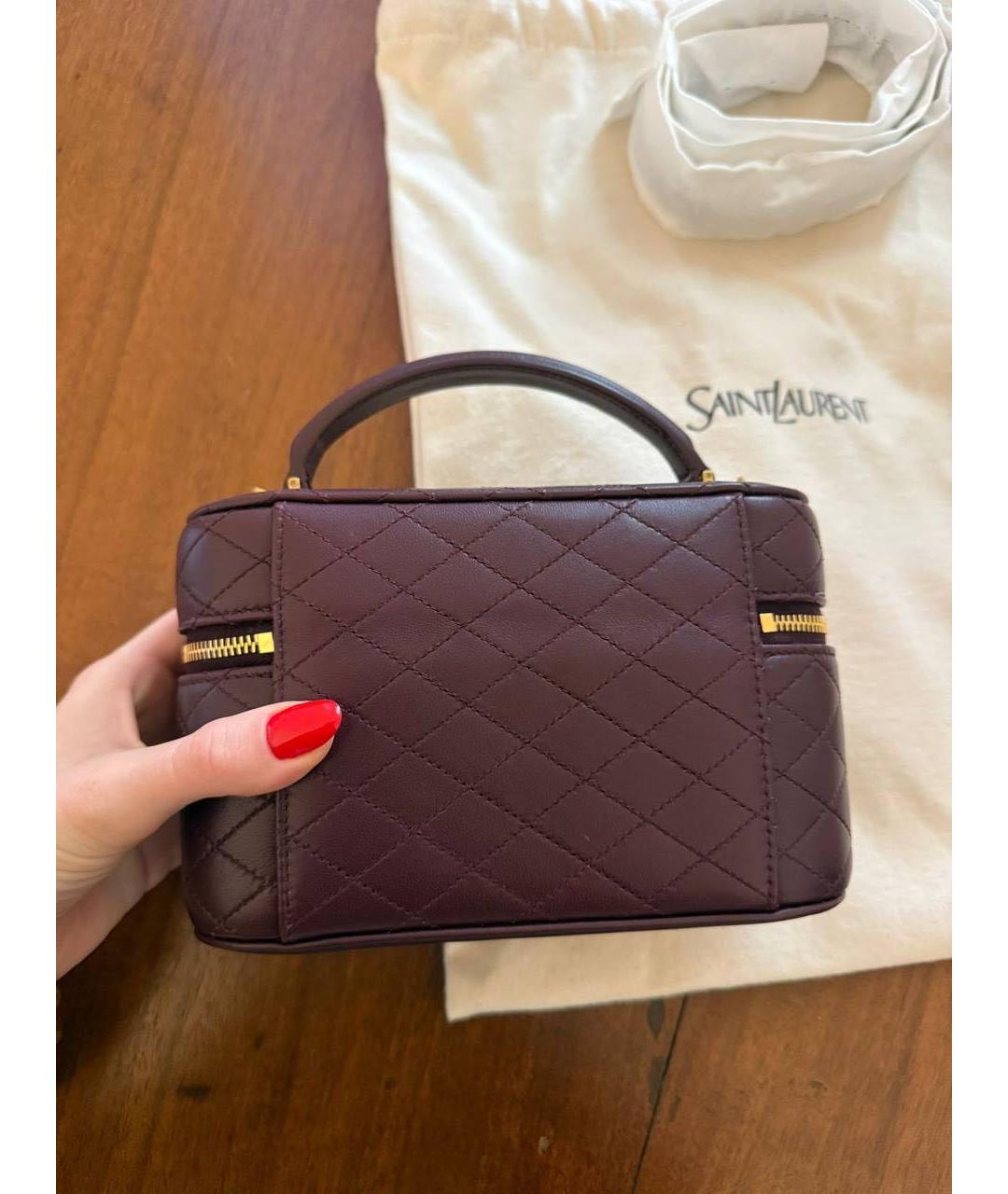 SAINT LAURENT Бордовая кожаная сумка с короткими ручками, фото 3
