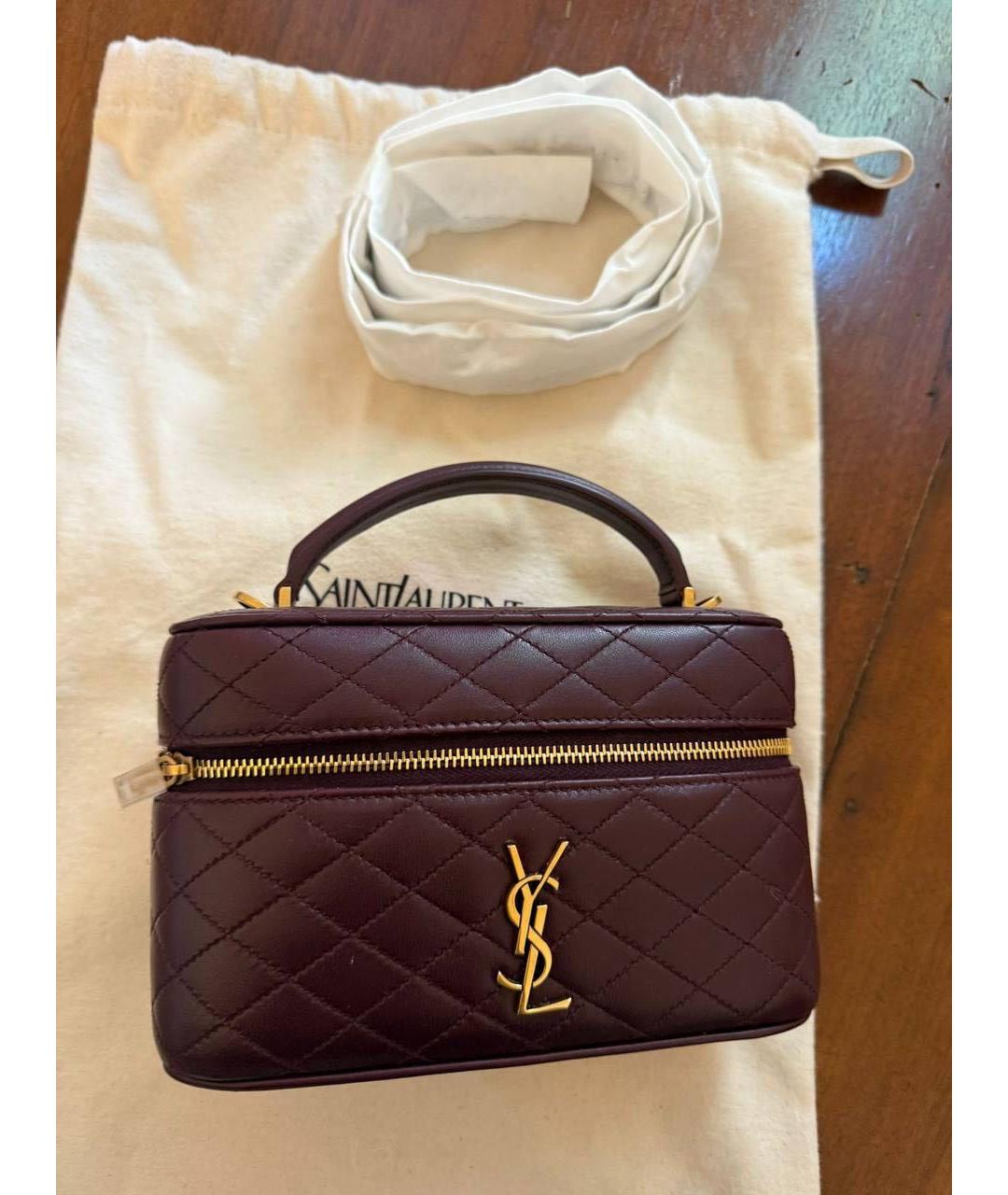 SAINT LAURENT Бордовая кожаная сумка с короткими ручками, фото 2