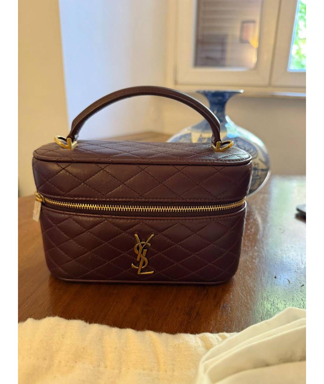 SAINT LAURENT Бордовая кожаная сумка с короткими ручками, фото 6