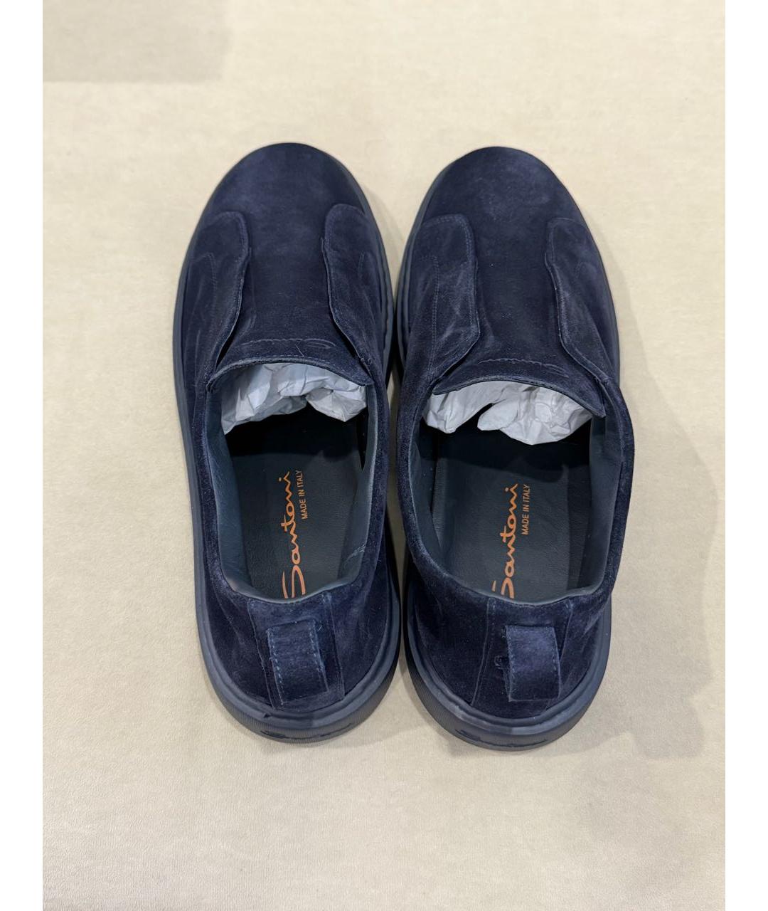 SANTONI Темно-синие замшевые слипоны, фото 3