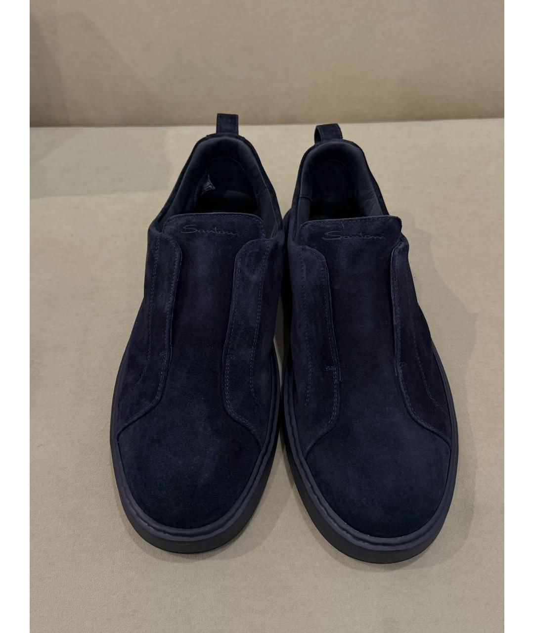 SANTONI Темно-синие замшевые слипоны, фото 2