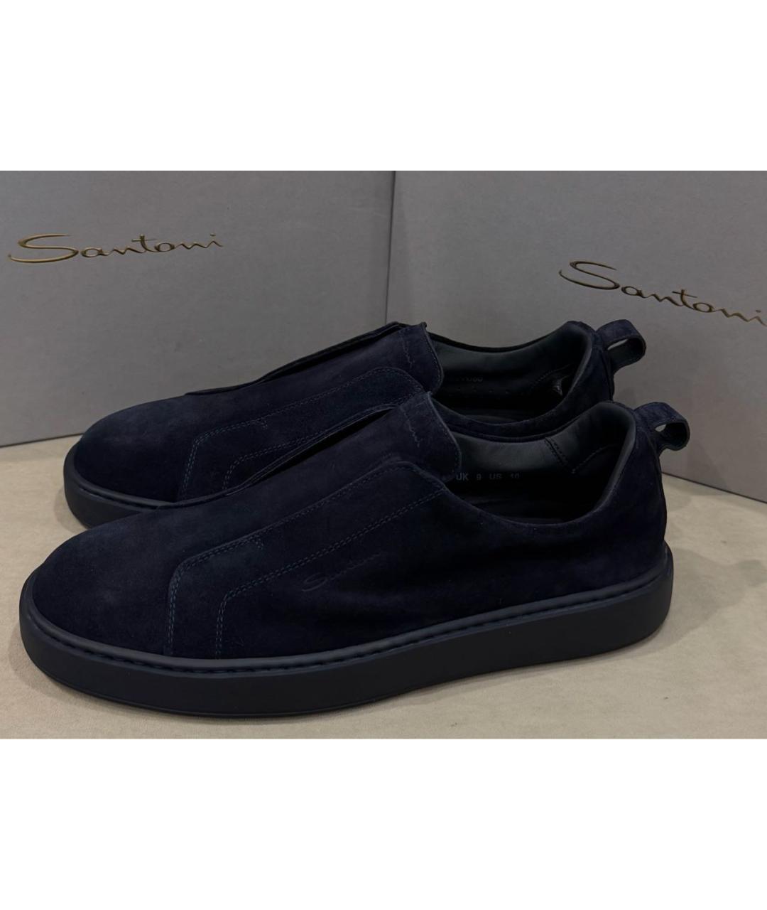 SANTONI Темно-синие замшевые слипоны, фото 6