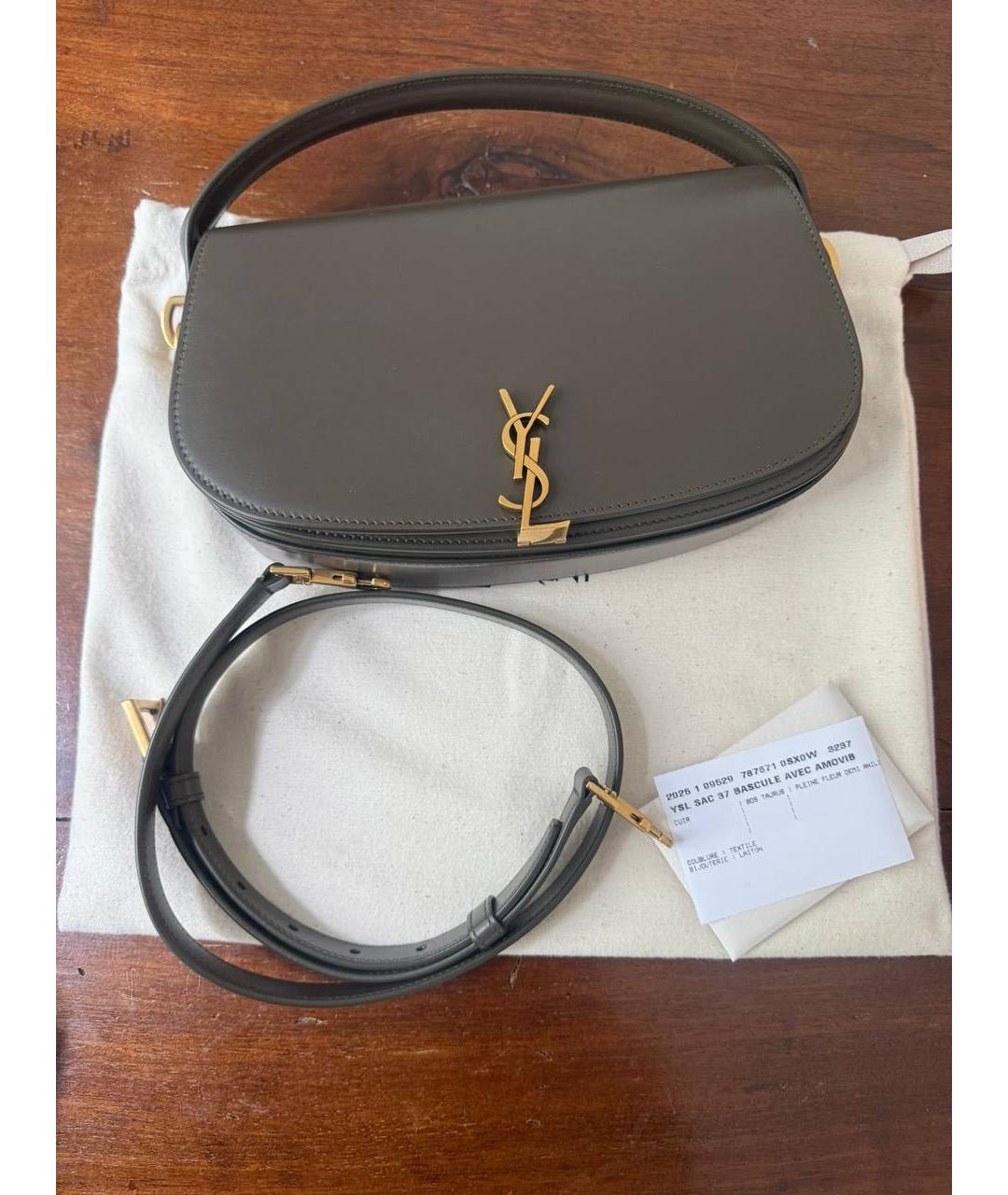 SAINT LAURENT Серая кожаная сумка с короткими ручками, фото 6