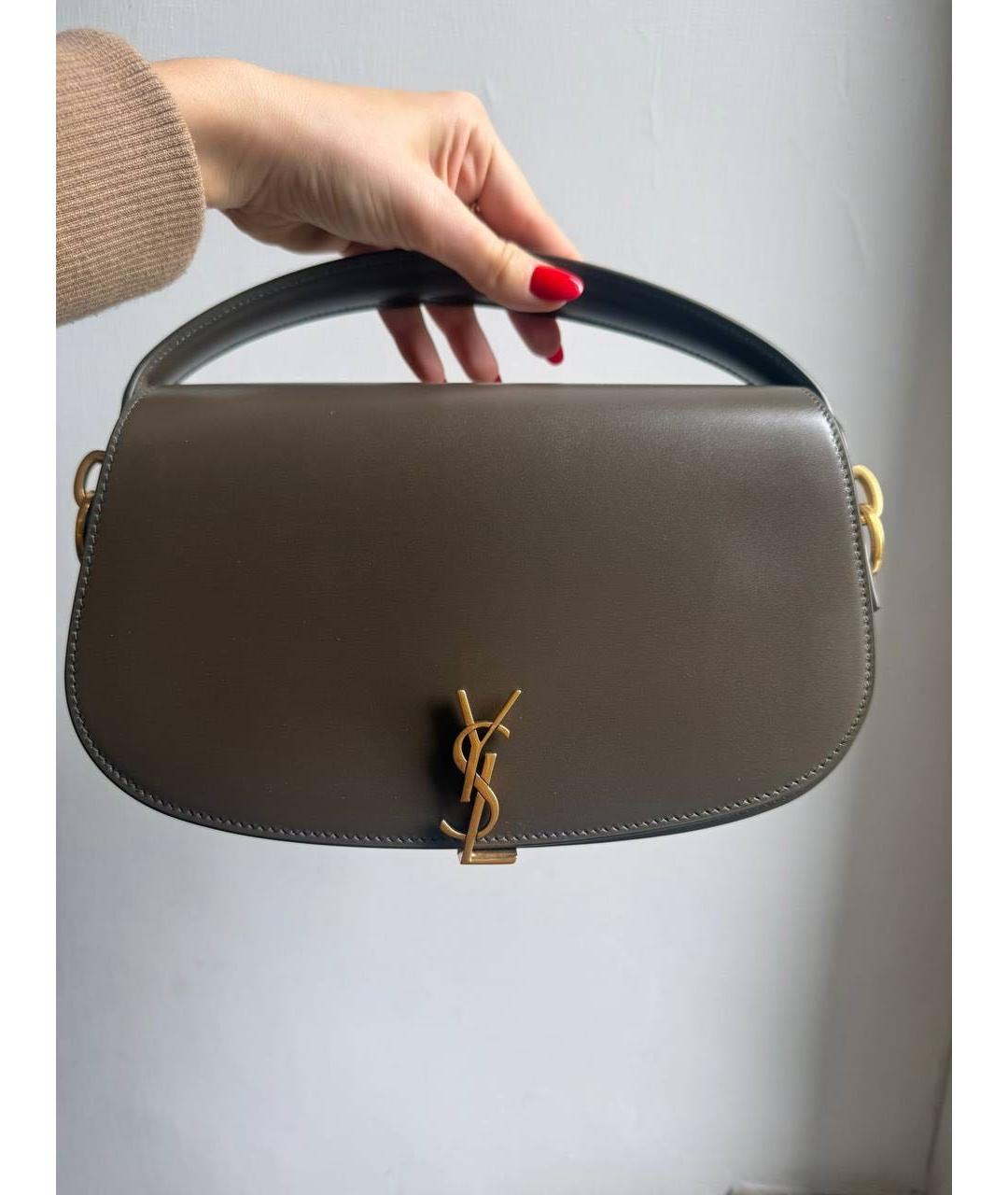 SAINT LAURENT Серая кожаная сумка с короткими ручками, фото 2