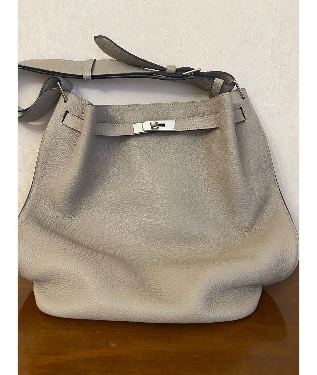 HERMES Серая кожаная сумка через плечо, фото 9