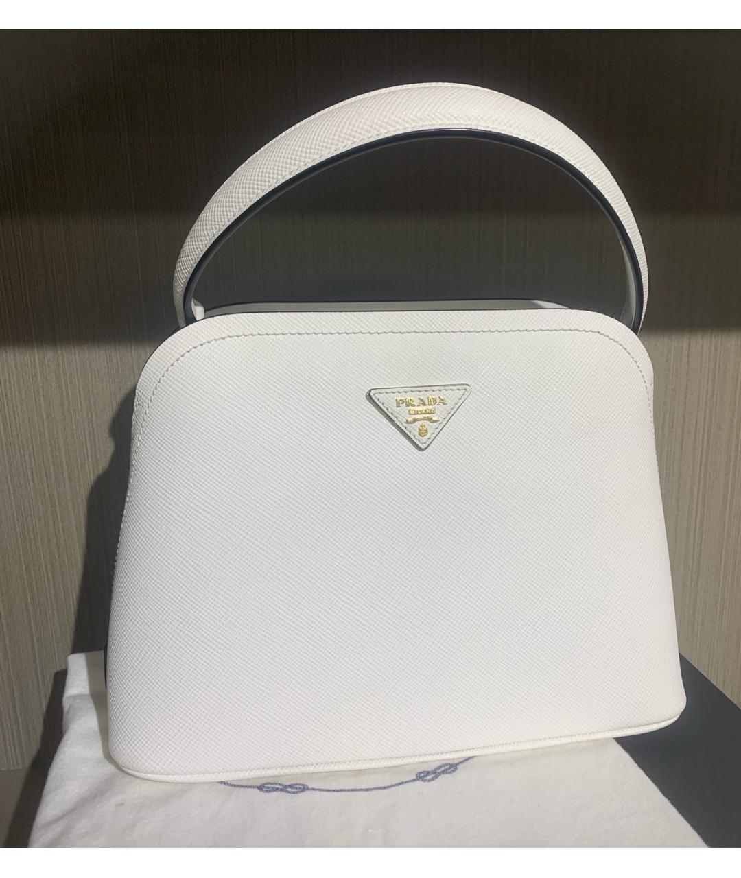 PRADA Белая кожаная сумка с короткими ручками, фото 8