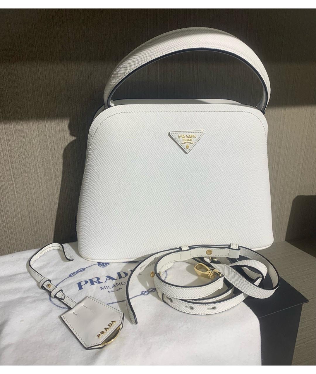 PRADA Белая кожаная сумка с короткими ручками, фото 2