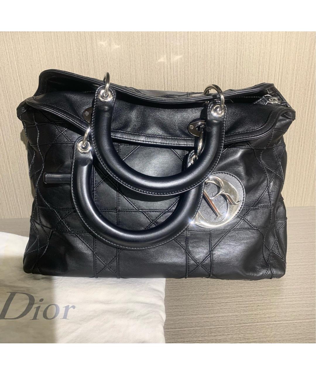 CHRISTIAN DIOR Черная кожаная сумка тоут, фото 8