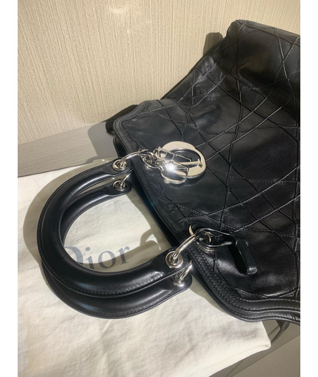 CHRISTIAN DIOR Черная кожаная сумка тоут, фото 6