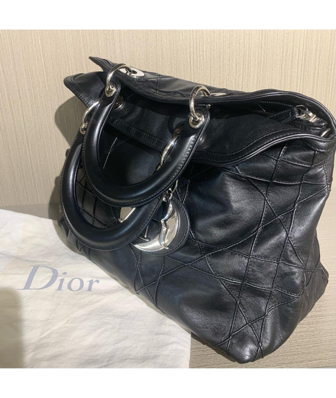 CHRISTIAN DIOR Черная кожаная сумка тоут, фото 3