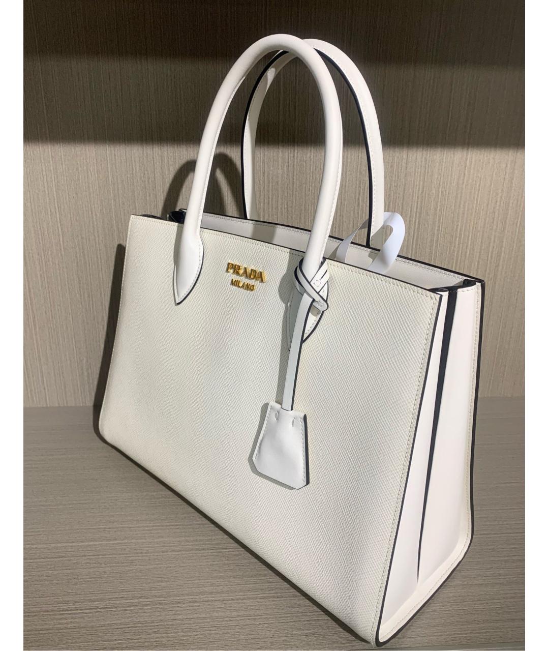 PRADA Белая кожаная сумка тоут, фото 4