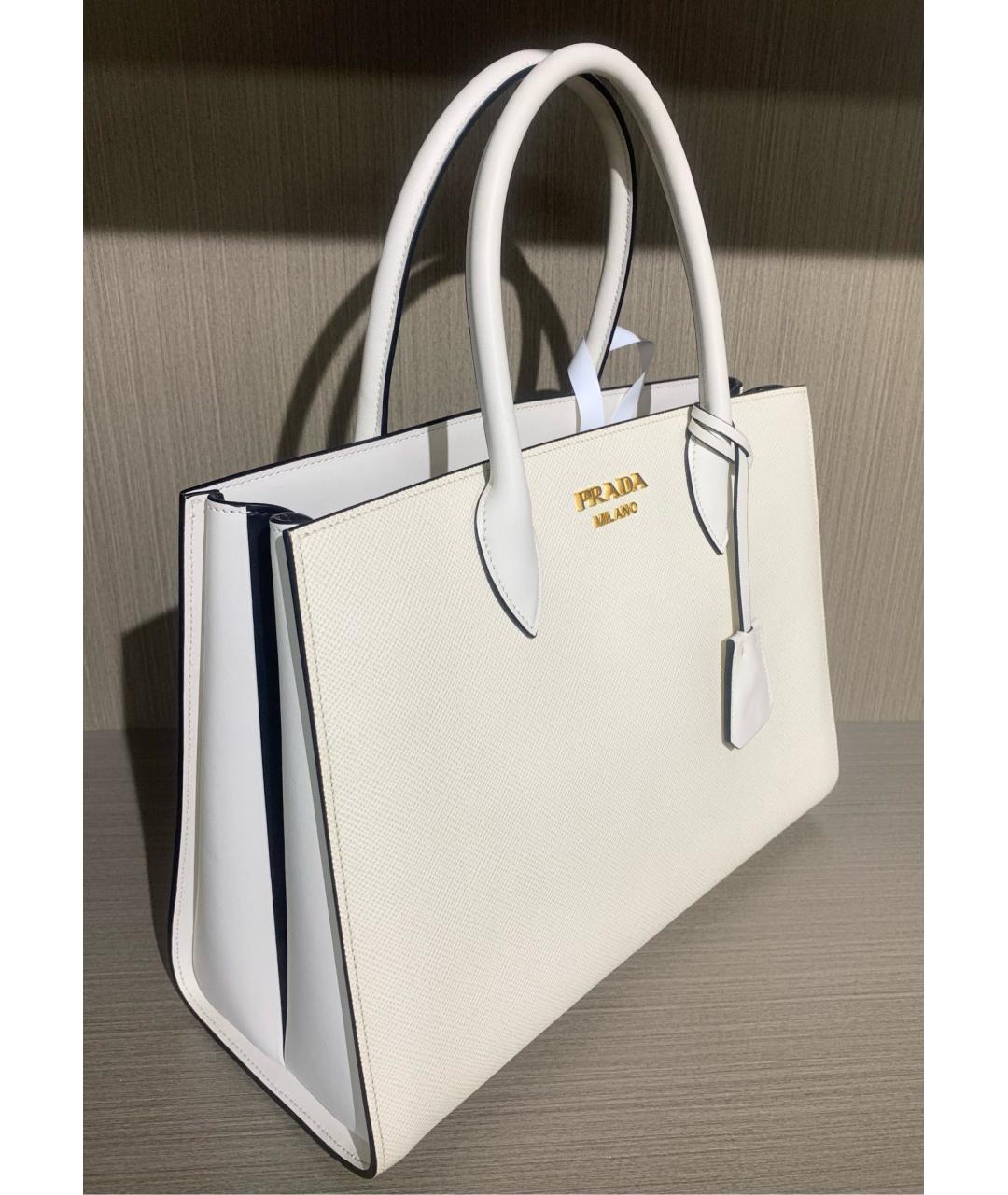 PRADA Белая кожаная сумка тоут, фото 5