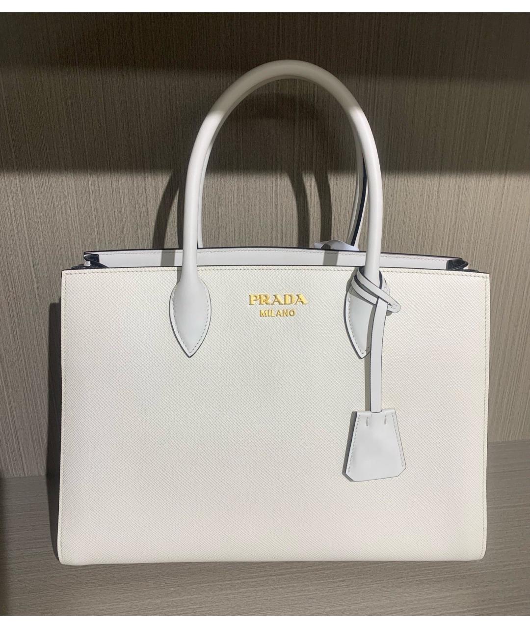 PRADA Белая кожаная сумка тоут, фото 9