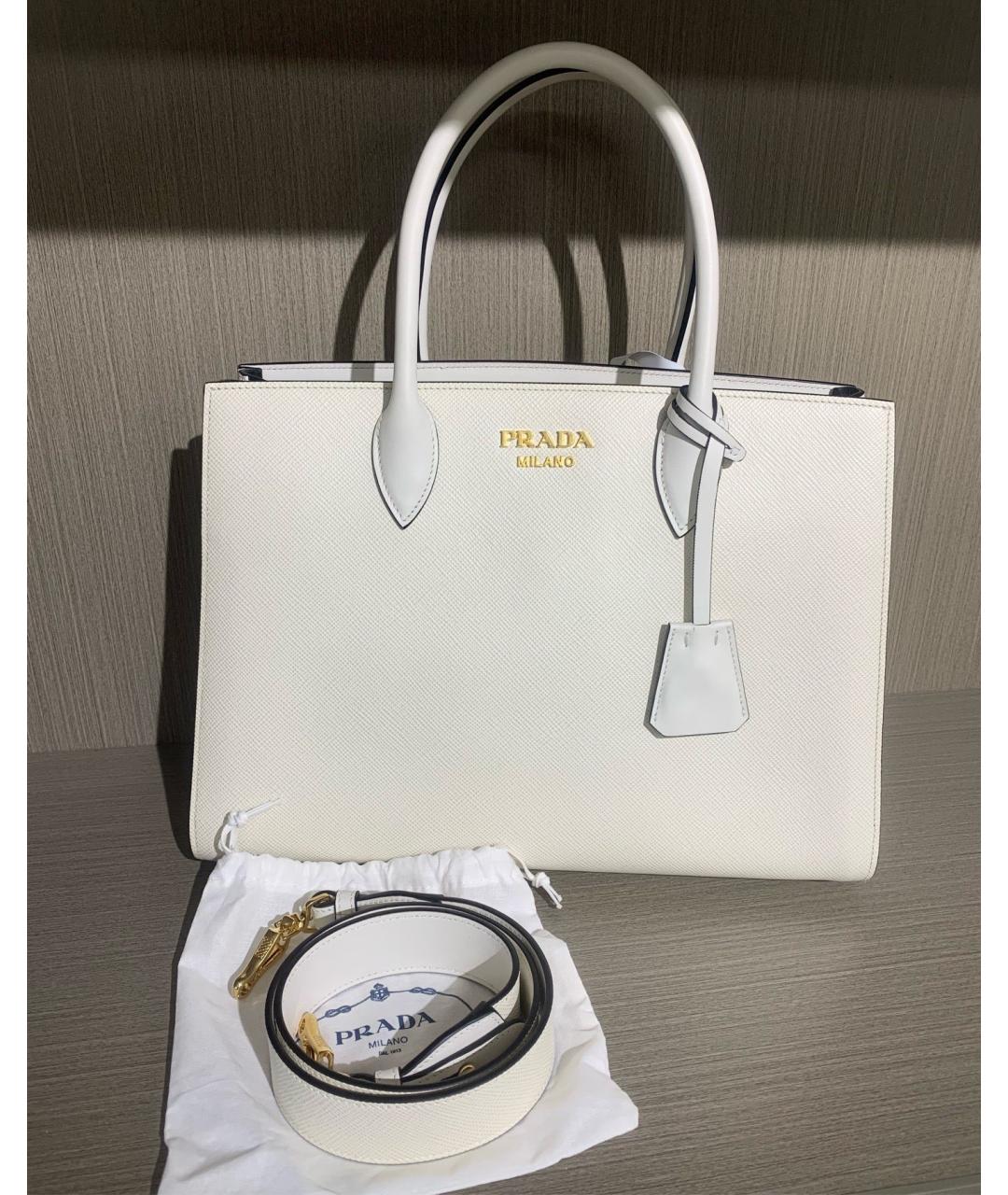 PRADA Белая кожаная сумка тоут, фото 2