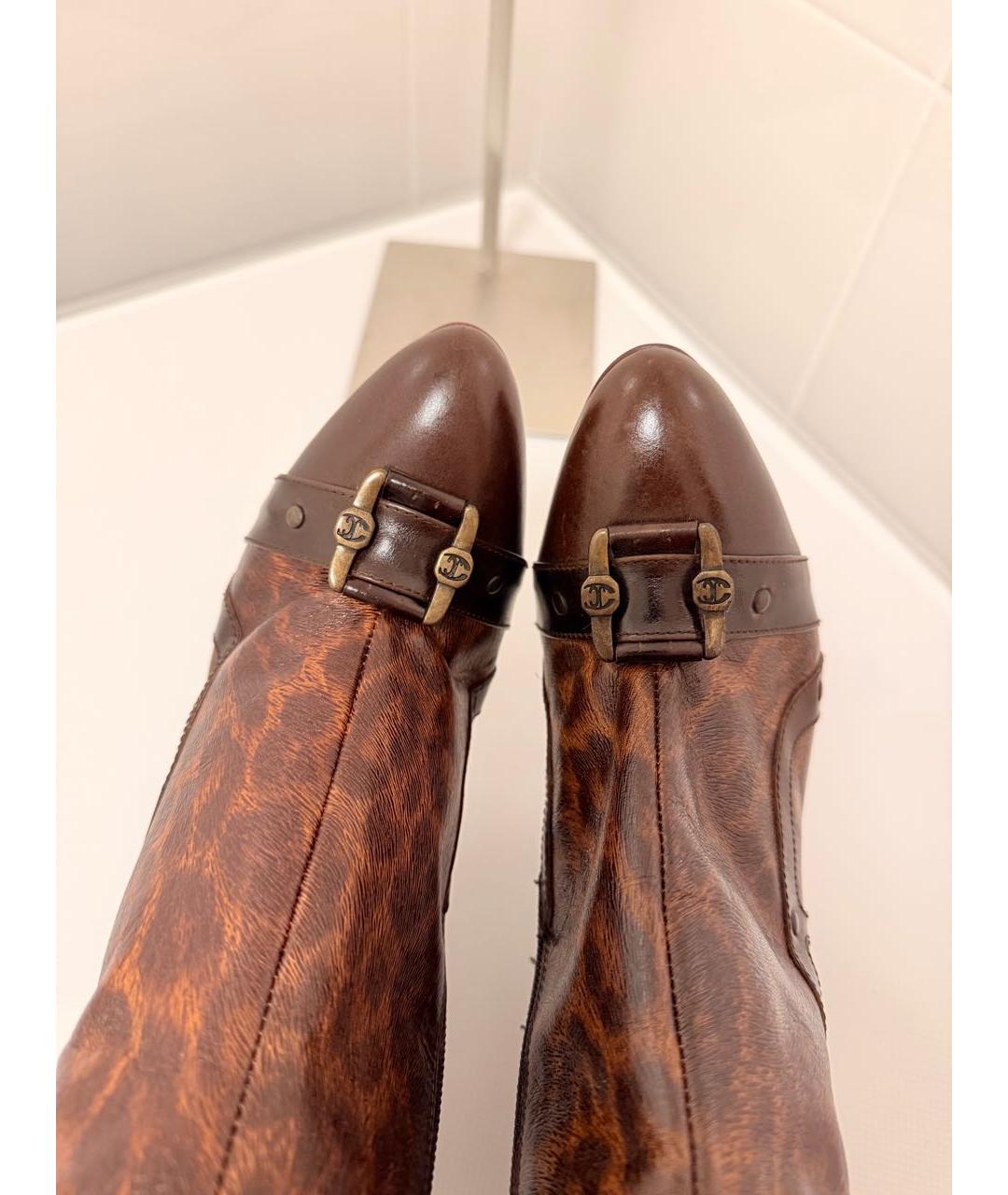 CAVALLI CLASS Коричневые кожаные сапоги, фото 4