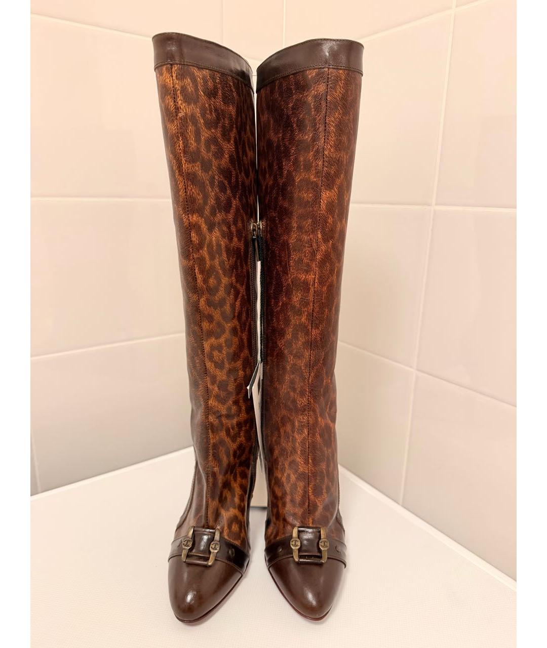 CAVALLI CLASS Коричневые кожаные сапоги, фото 2