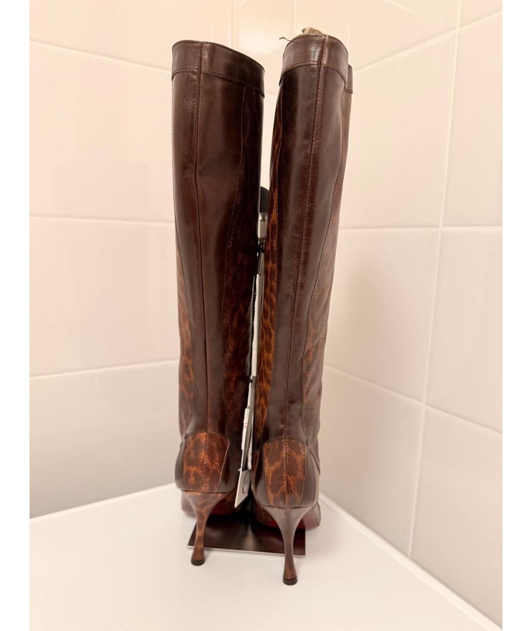 CAVALLI CLASS Коричневые кожаные сапоги, фото 3