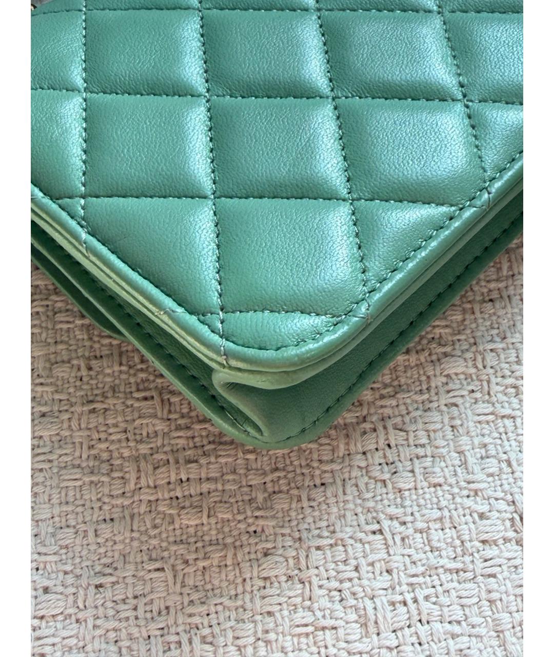 CHANEL Зеленая кожаная сумка с короткими ручками, фото 9