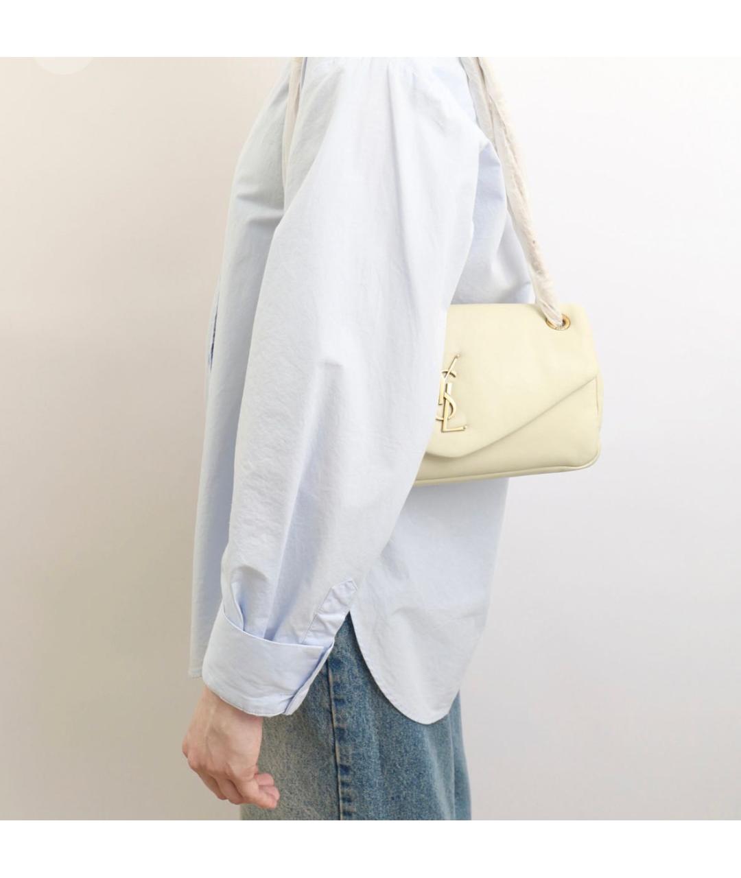 SAINT LAURENT Белая кожаная сумка через плечо, фото 5