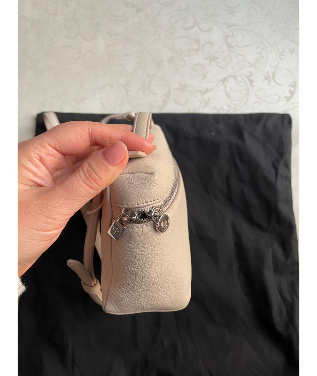 LORO PIANA Бежевая кожаная сумка через плечо, фото 5
