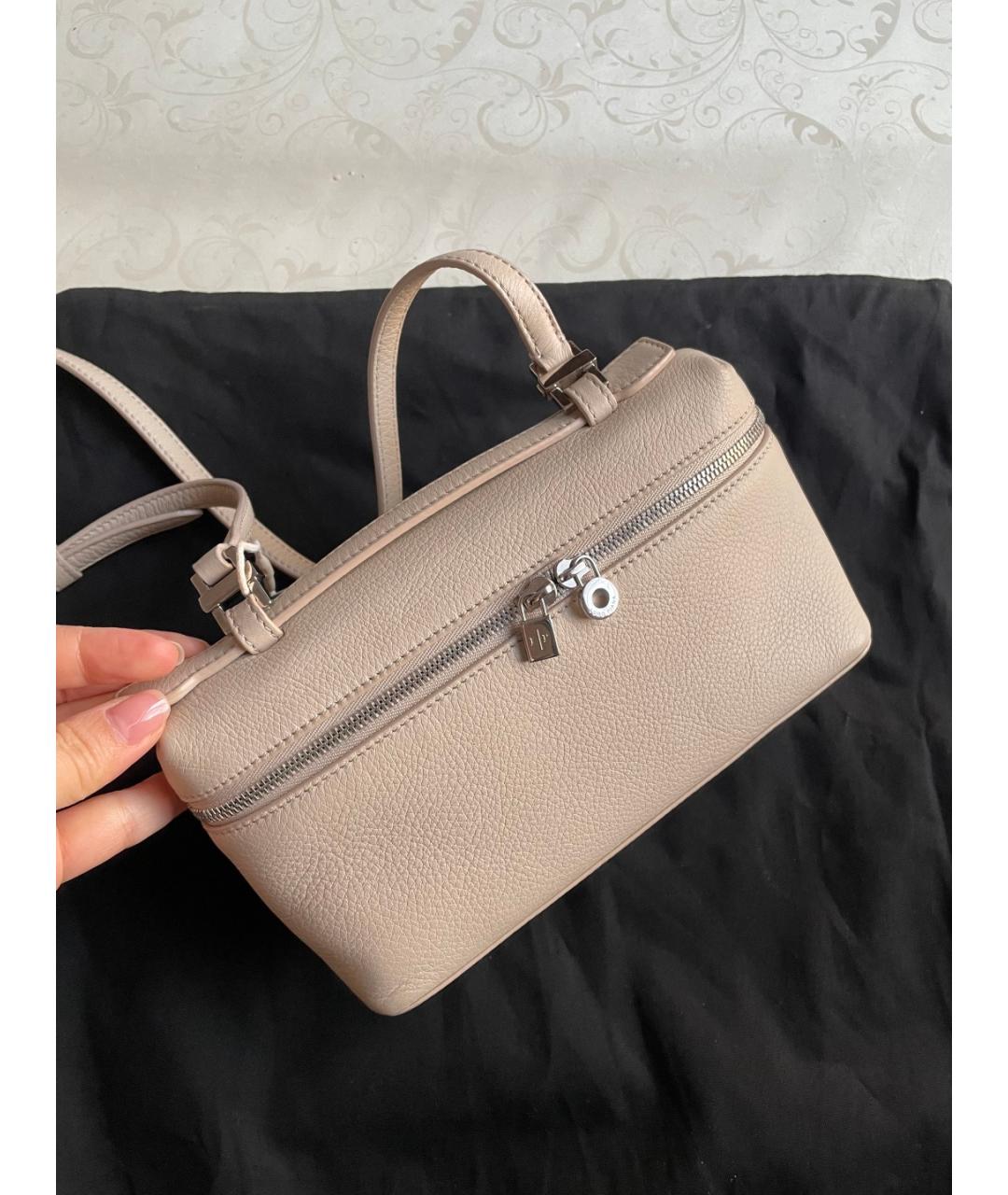 LORO PIANA Бежевая кожаная сумка через плечо, фото 2