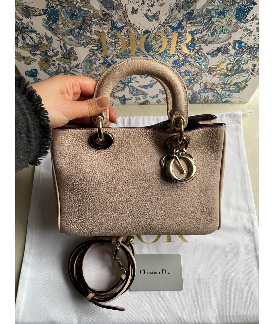 CHRISTIAN DIOR Бежевая кожаная сумка тоут, фото 7