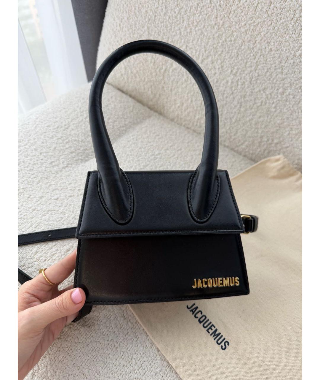 JACQUEMUS Черная кожаная сумка с короткими ручками, фото 3