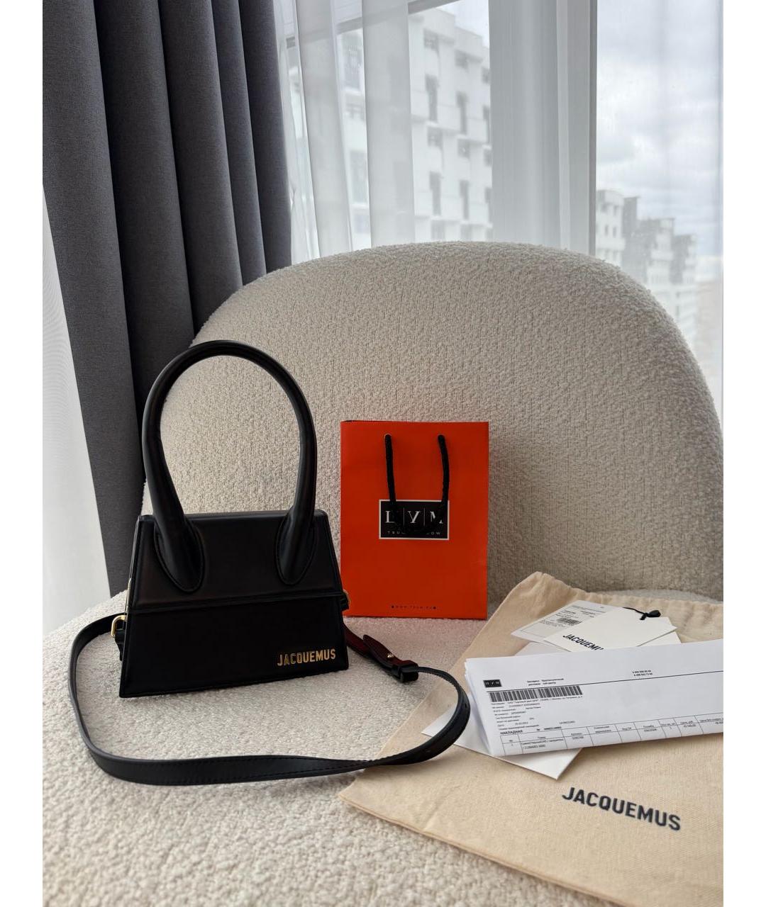 JACQUEMUS Черная кожаная сумка с короткими ручками, фото 2