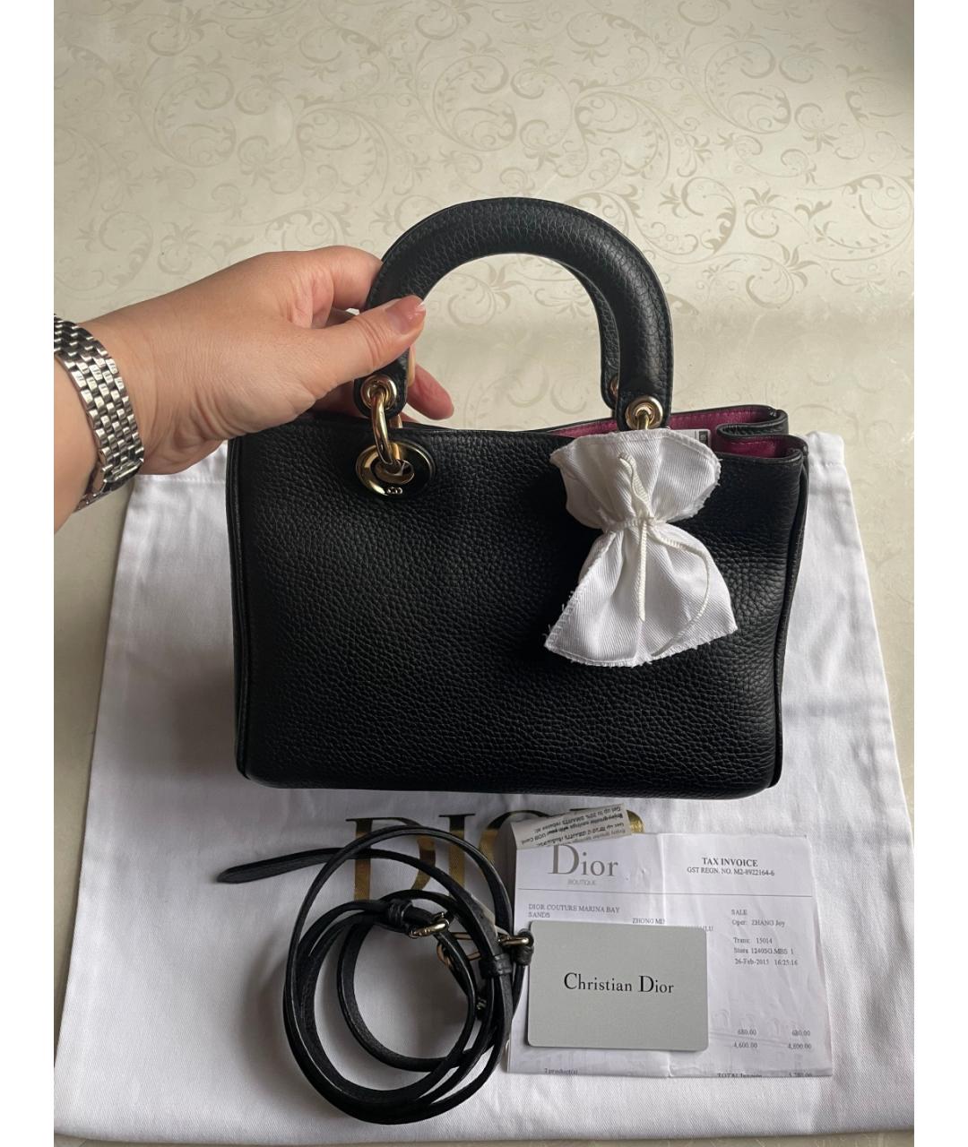 CHRISTIAN DIOR Черная кожаная сумка с короткими ручками, фото 7