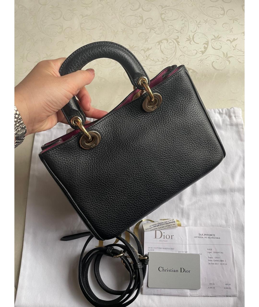 CHRISTIAN DIOR Черная кожаная сумка с короткими ручками, фото 3